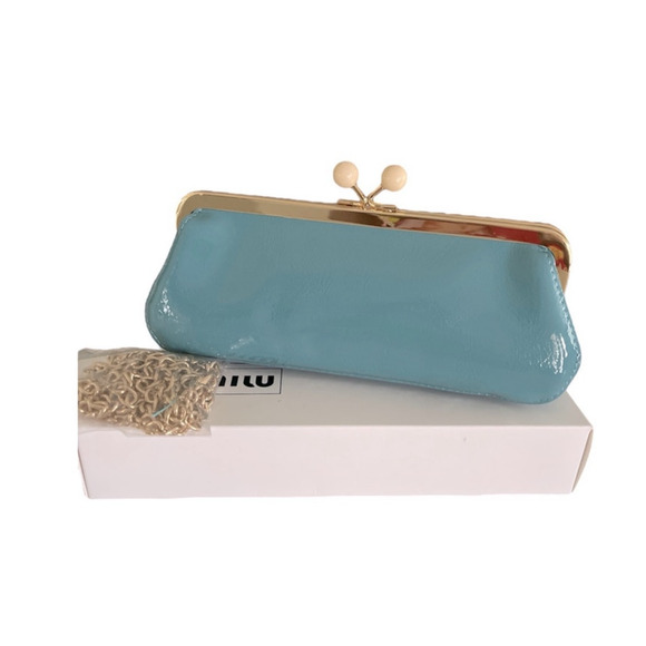 Miu Miu Parfum GWP Tiffany Blue Patent Kiss Lock Clutch Bag Crossbody - Picture 2 of 10
